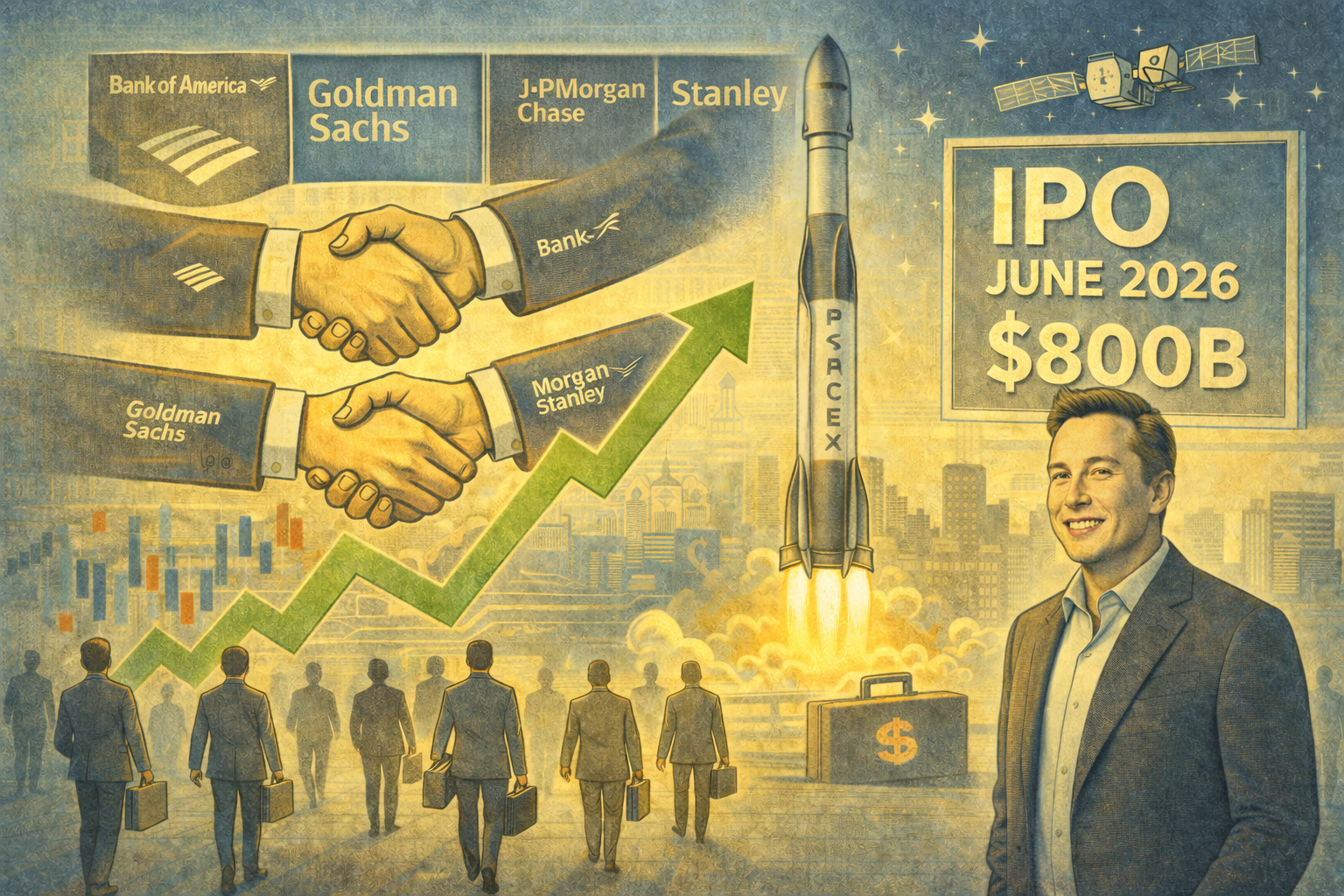 Elon Musk’s SpaceX lines up top Wall Street banks for a mega IPO, targeting tens of billions and an $800bn valuation.