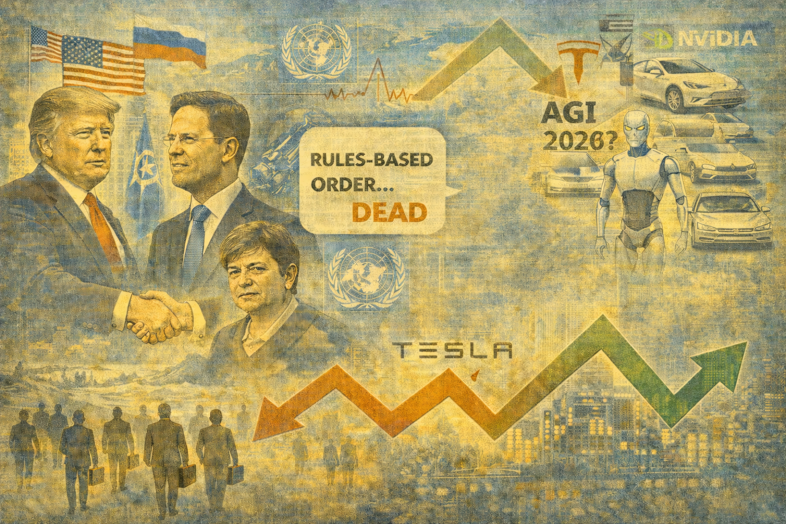 WEF Davos 2026 signals a collapsing rules-based order led by Trump, rising blocs, AI disruption, and markets missing key extremes.
