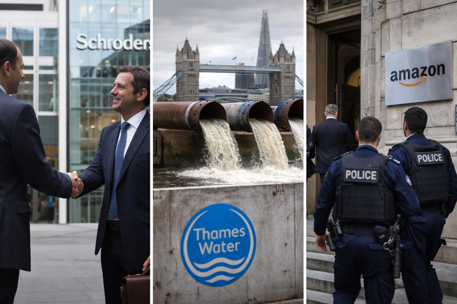 Europe sees major dealmaking and legal action as Nuveen buys Schroders, Thames Water seeks funds, and Amazon faces tax probe.